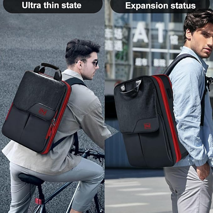 ZINZ Slim & Expandable Laptop Backpack 15.6 16 17 inch Travel Business Backpack Water-Resistant Daypack for Men and Women，Black red
