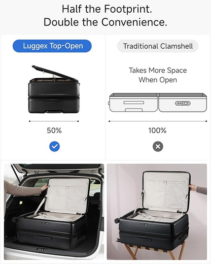 LUGGEX Checked Suitcase with Spinner Wheels, FLO5 Expandable Polycarbonate Hard Shell Suitcase with TSA Approved Lock (FX-Core, Black, 28 Inch)
