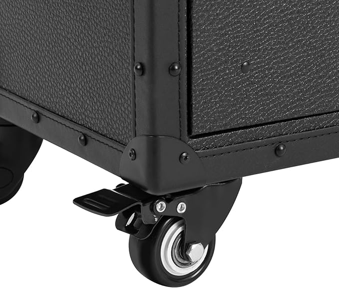 Beauty Rolling Makeup Train Case, Professional Lockable Rolling Salon Luggage, Retro-Rolling Cart Storage Organizer Trolley Make Up Case, 4 Universal Wheels, Retractable Rod, Buckle (All Black1)