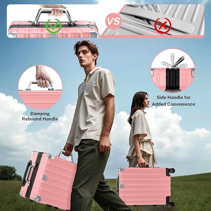 Krute Carry On Luggage 20 inch Aluminum Frame Luggage with Spinner Wheels Hardshell No Zipper PC+ABS TSA Lock Zipperless Suitcases
