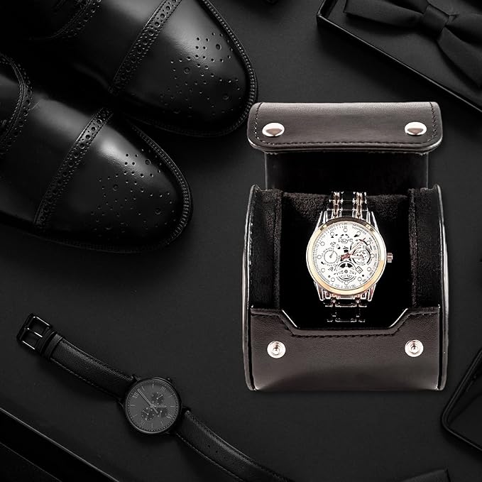 MR.OKAY Single Watch Travel Case-Classic Leather Watch Case With Superb Texture.Portable Watch Roll Or Organizer For Storage And Display.Men's Great Gift For Traveling, 100% Handmade by Artisans