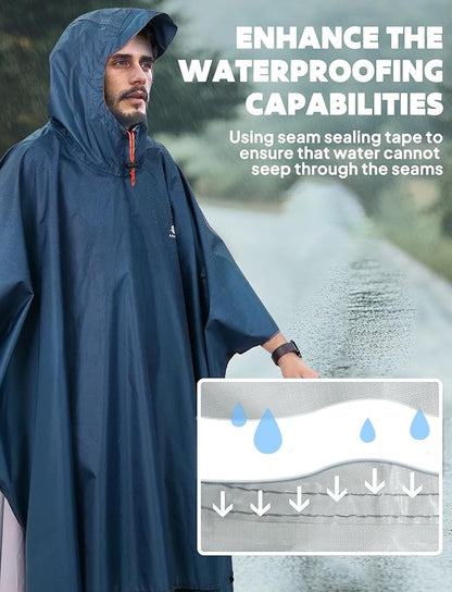 ANYOO Hooded Rain Poncho for Adults Waterproof Lightweight Rain Coat for Men Women Reusable Rain Jacket for Emergency Outdoor