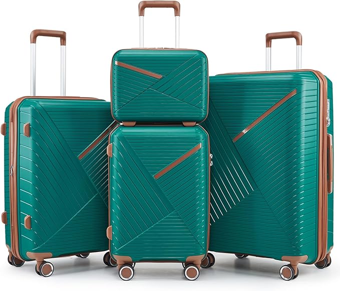 4-Piece Expandable Hardshell Luggage Set with TSA Lock (14/20/24/28) - Lightweight PP Suitcases, 360° Silent Spinner Wheels and Durable 100LB Handle for Air Travel (D# Coral)