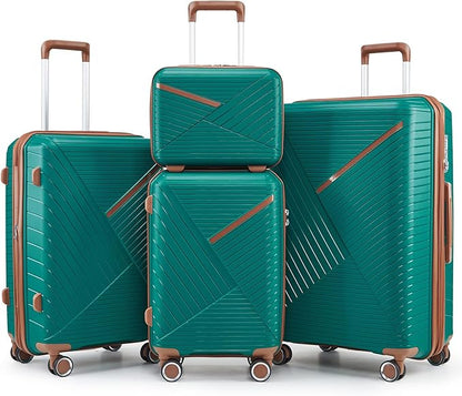 4-Piece Expandable Hardshell Luggage Set with TSA Lock (14/20/24/28) - Lightweight PP Suitcases, 360° Silent Spinner Wheels and Durable 100LB Handle for Air Travel (D# Coral)