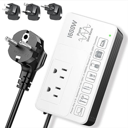 1600W 220V to 110V Voltage Converter, Universal Power Plug Adapter Voltage Converter US to Europe International Travel, Power Any American Appliances in 220-250V, Plug & Play, No Limitations