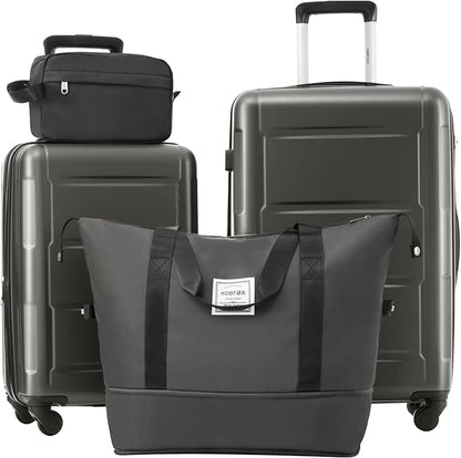 Merax Luggage Sets 4 Piece Suitcase Set, Expandable Hardside 20 IN & 24 IN Suitcase Set with Duffel Bag, Lightweight Travel Luggage with Spinner Wheels and TSA Lock(Black)