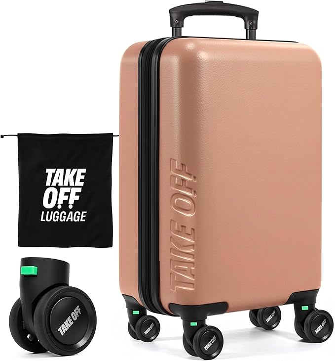 Take OFF Luggage Personal Item 3.0 – 18x14x8 Underseat Carry On with Removable Wheels – TSA Lock, Hardshell Suitcase – Fits Tight Airline Size Rules – No-Fee Lightweight Travel Bag