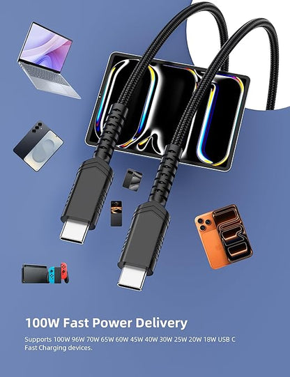 USB C Cable Fast Charging 6.6FT, 5A 100W 65W 45W 40W 30W USB-C to USBC Cable,Bend Resistant Braided PD Charge Cord for Dell for ASUS Laptop for iPhone 17 Pro Max 16 16e 15 Galaxy S25 A17 for iPad A16