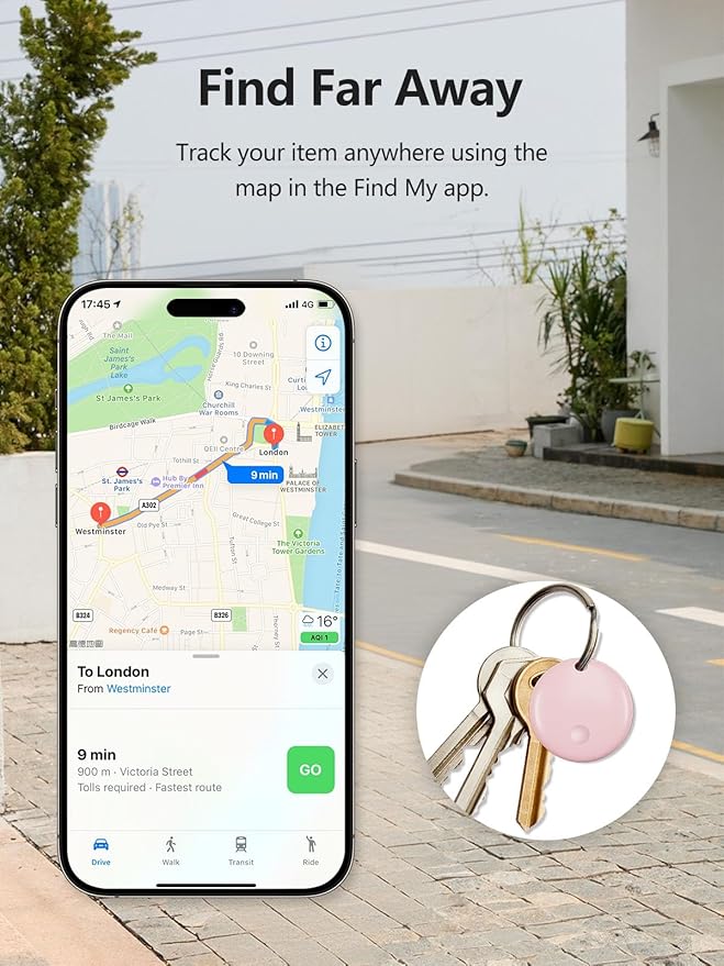 Tracker Tags, Item Finder Work with Apple Find My (iOS Only), Tracking Device Locator Smart Tag for Luggage, Keys, Wallet, Bike, Bags (Pink, 1 Pack)