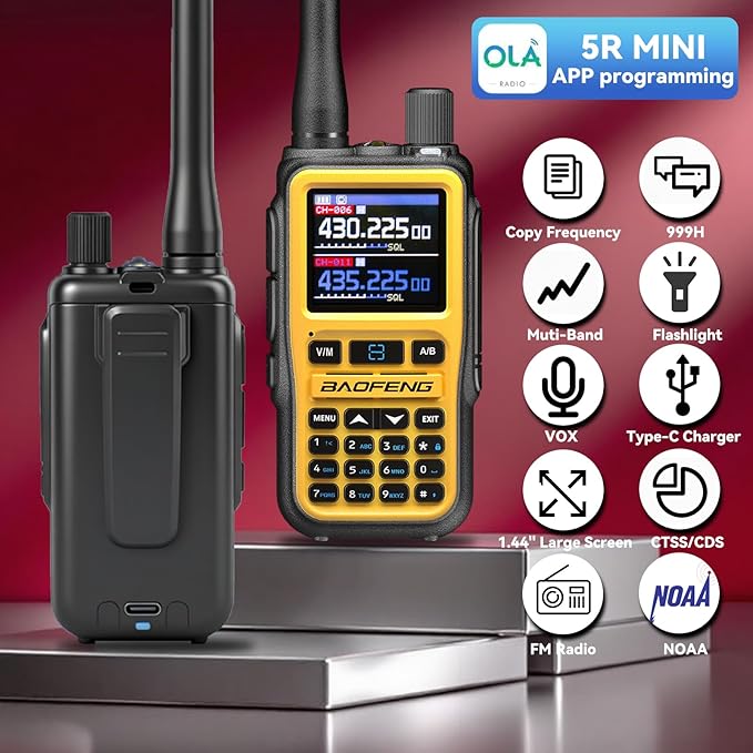 BAOFENG UV5RMINI Two Way Radio NOAA Weather Radio Dual PTT 999CH Survival Radio APP Programming Copy Frequency Ham Radio