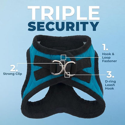 Best Pet Supplies - All Weather Mesh/Plush, Reflective, No Pull Harness for Small, Medium Dogs, Cats - Secure with Hook & Loop Fastener, Buckle, Double D-Rings - Turquoise Plush, S