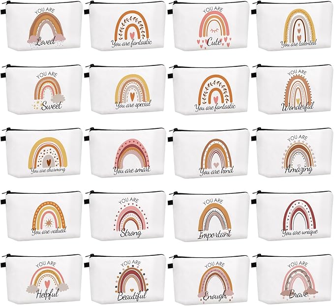 Dunzy 20 Pcs Makeup Bags Bulk Graduation Gift Cosmetic Bag Makeup with Zipper Pouch Waterproof Portable Travel Toiletry for Women Teacher Birthday Thanksgiving Christmas Gifts(Rainbow)