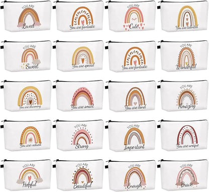 Dunzy 20 Pcs Makeup Bags Bulk Graduation Gift Cosmetic Bag Makeup with Zipper Pouch Waterproof Portable Travel Toiletry for Women Teacher Birthday Thanksgiving Christmas Gifts(Rainbow)