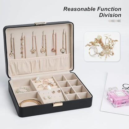 Jewelry Box Travel Jewelry Organizer Case for Women | Portable Storage for Earrings, Necklaces, Rings, Bracelets Gift Ready Box Black