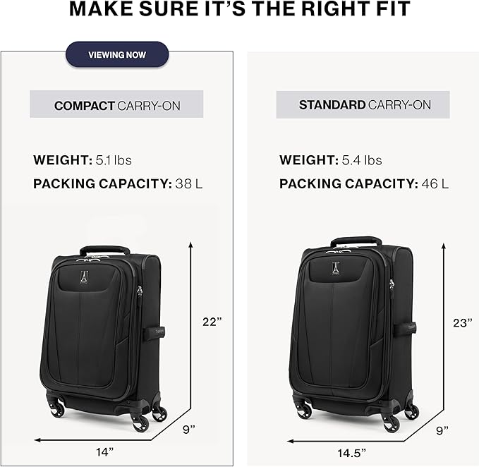 Travelpro Maxlite 5 Softside Expandable Luggage with 4 Spinner Wheels, Lightweight Suitcase, Men and Women, Ensign Blue, Compact Carry-on 20-Inch