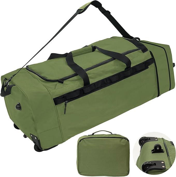 Rolling Duffel Bag with 3 Wheels, 110L-120L Expandable Foldable Travel Duffel, 28" No-Sag Design Waterproof Carry On Luggage, Lightweight Weekender Bag for Men Women, Camping/Cargo/Air Travel