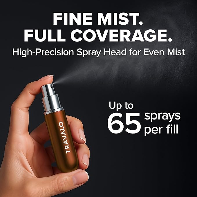 Travalo Classic HD Perfume Atomizer - Leak-Proof and TSA Approved for Air Travel - Reusable, Airtight, Easy-Fill Mini Pump Sprayer - Lightweight, Elegant Design w/Volume Window - Brown 0.17oz