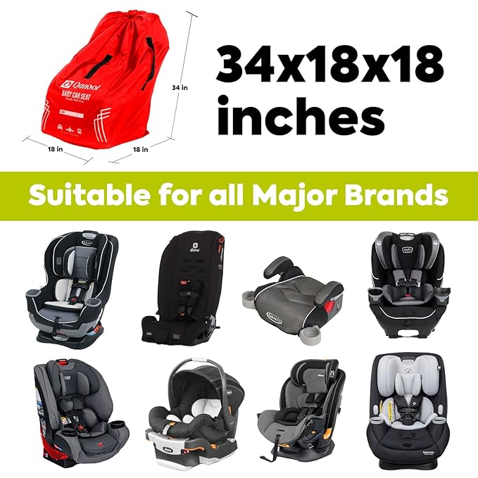 Infant Car Seat Travel Bag for Airplane - Durable Gate Check Bag for Car Seats that fits easily on Convertible Car Seats, Infant Carriers & Booster Seats (Hand Carry Bag, Red)