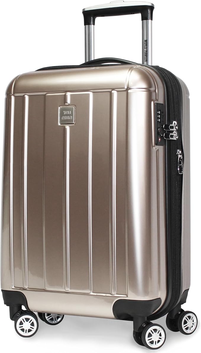 World Traveler VentureX Airline Approved 20-Inch Carry-On Luggage – Lightweight Hardside Polycarbonate Suitcase with Spinner Wheels - Contour Champagne