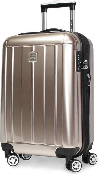 World Traveler VentureX Airline Approved 20-Inch Carry-On Luggage – Lightweight Hardside Polycarbonate Suitcase with Spinner Wheels - Contour Champagne