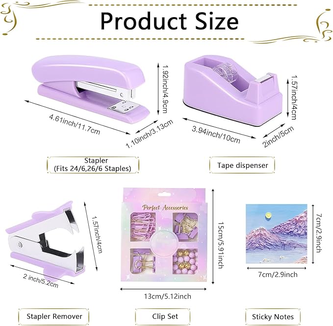 Office Supplies,Desk Accessories,Stapler and Tape Dispenser Set,1000 Staples,Staple Remover,Pen Holder,Folding Phone Holder,Journal Notebook,Ballpoint Pen,Scissor,Ruler,Clear Tape,Sticky Notes,Ect