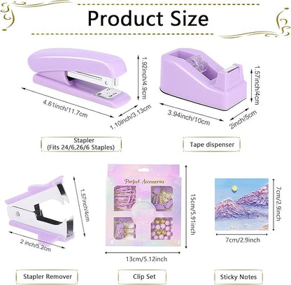 Office Supplies,Desk Accessories,Stapler and Tape Dispenser Set,1000 Staples,Staple Remover,Pen Holder,Folding Phone Holder,Journal Notebook,Ballpoint Pen,Scissor,Ruler,Clear Tape,Sticky Notes,Ect