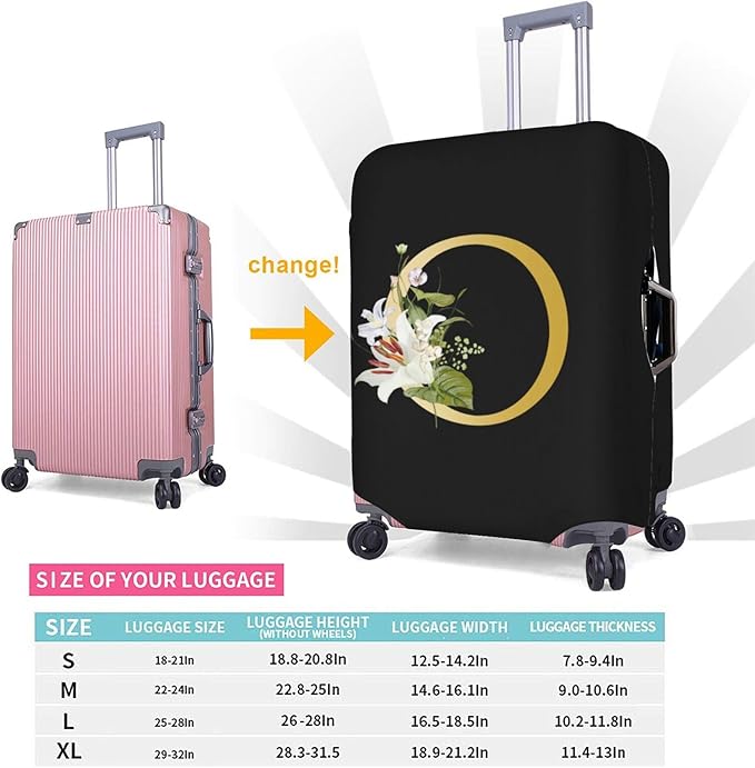 Decorative O Suitcase Protectors Elastic Washable Luggage Covers With Concealed Zippers For 18-32 Inch Luggage (Size L: Fits 25-28 Inch)