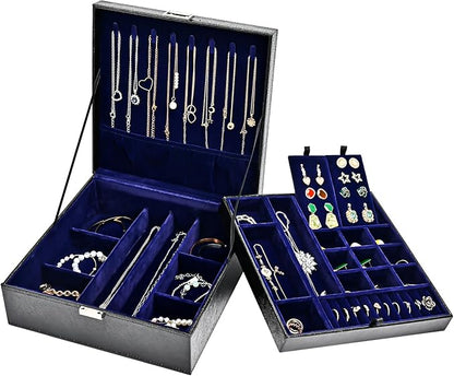 ProCase Jewelry Box for Women, 2 Layers Large Leather Jewelry Organizer Storage Case with Removable Pad for Earrings -Lizardblack