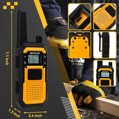 Retevis RB48 Walkie Talkies Long Range,MIL-STD 810H IP67 Waterproof Two Way Radios with Earpiece, Support VOX, Vibration Call, 2000mAh, NOAA, 2 Way Radio for Business(2 Pack)