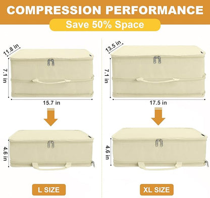 Compression Packing Cubes for Travel Essentials, 2 Pack Expandable Travel Cubes for Packing Bags Suitcase Organizer, Beige