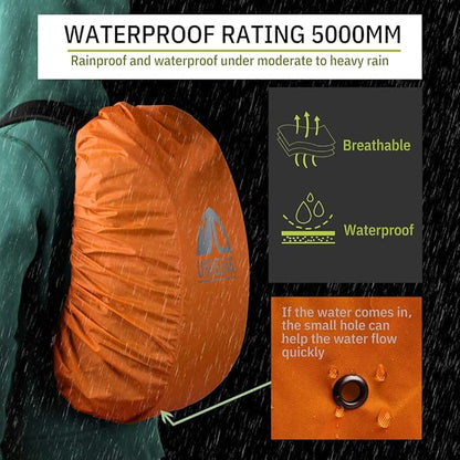 Unigear Backpack Rain Cover Waterproof Rating 5000mm Ultraportable and Durable with 2 Anti-Slip Buckle Strap, Integrated Carry Pouch Design (Orange, Large)