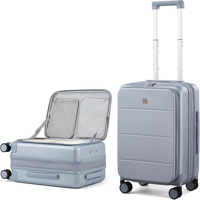 MILADA 20 Inch Expandable Top Opening Carry On Luggage 22x14x9 Airline Approved, Lightweight Hard Shell Suitcases with Wheels, TSA Approved & Trunk Style Luggage for Travel, Grey