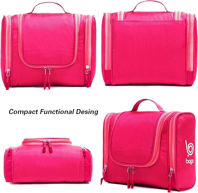 Bago Travel Toiletry Bag for Women and Men X-Large Waterproof Hanging Large Toiletry Bag for Bathroom and Travel Bag for Toiletries Organizer -Travel Makeup Bag (Pink)