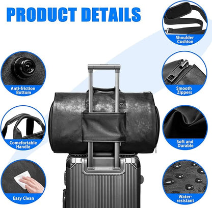Leather Garment Bag，Convertible Garment Duffel Bag for Travel Mens Suit Bag 2 in 1 Waterproof Foldable Carry on Garment Bag with Shoulder Strap Weekender Bag with Shoe Pouch