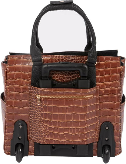 JKM & Company Rolling Laptop Bag for Women | Designer Wheeled Briefcase | Fits 13-17" Laptops | Office Travel Computer Case