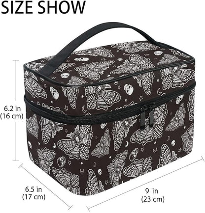 Makeup Bags, Gothic Moth Skull Moon Esoteric Makeup Organizer Bags Toiletry Bag Box Travel Cosmetic Bag Make Up Train Case for Women Teen Girl Ladies