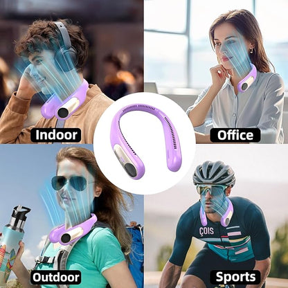 Portable Neck Fan,Personal Wearable Bladeless Fan,LED Display,4-Speeds,6000mAh USB Rechargeable,360° Strong Cooling Wind,Hands Free,White Elephant Gift,Christmas Gifts for Men Women Dad Mom (Purple)