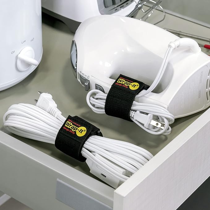 Super-Stretch Wrap-It Storage Straps - 9" (10 Pack) - Elastic Cinch Straps for Extension Cord Management, Cable Storage, Hose Organizer with Hook and Loop Closure to Strap Your Hose, Rope, and More