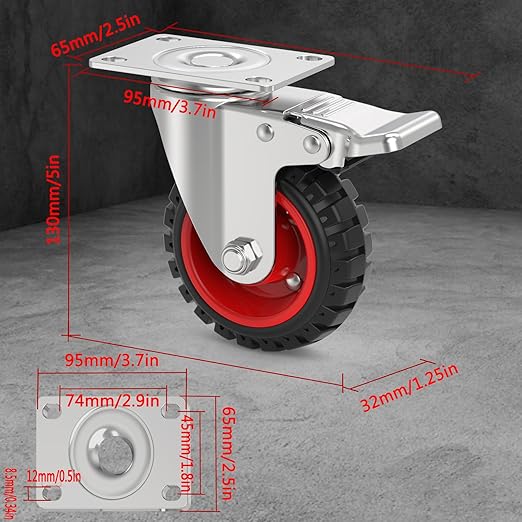 4" Swivel Caster Wheels with Safety Dual Locking and Rubber Tire Wheels, Heavy Duty - 300 Lbs Per Caster for Workbench, Cart, Trolley, Dolly, Cabinet, Compact Rubber Castor Wheels, 4-Packs