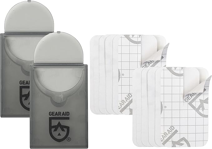 GEAR AID Tenacious Tape Mini Patches with Peel-and-Stick Adhesive to Fix Holes and Tears in Winter Gear, Down Puffer Jackets, Sleeping Bags, Tents, and Rain Gear, Black and Clear