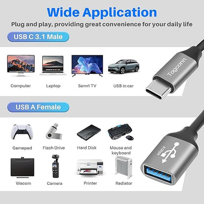 USB C 3.1 Splitter 1-in-4 Out Y-Adapter Cable 1 Feet, 5Gbps USB Type-C 3.1 Male to 4 Four USB-A 3.0 5Gbps Female Multi-Port Extender Connector Hub, Data Charger Power Splitter for iPhone 17/16 Series