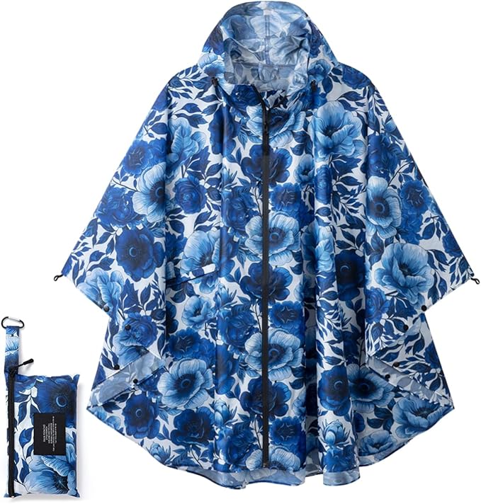 Fashion Hooded Rain Poncho Waterproof Raincoat Jacket with pocket for Women/Men/Adult