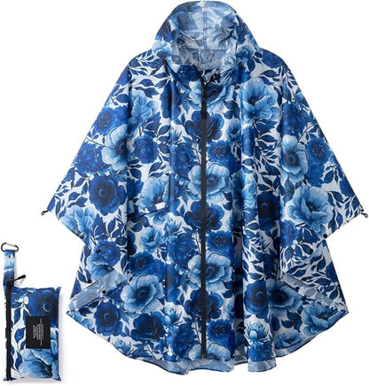Fashion Hooded Rain Poncho Waterproof Raincoat Jacket with pocket for Women/Men/Adult