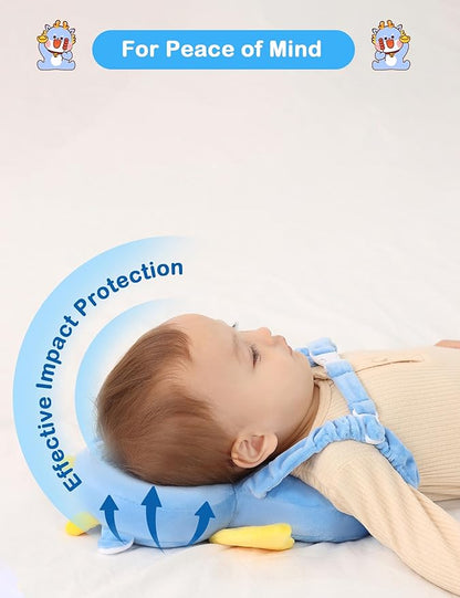 JunNeng Baby Head Protector Backpack, Toddler Walking Fall Head Protection, Blue Unicorn