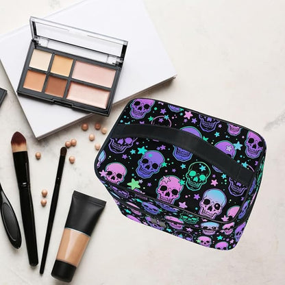 Makeup Bags, Stars Purple Skulls Makeup Organizer Bag Makeup Case Cosmetic Toiletry Bag for Girl Women Ladies