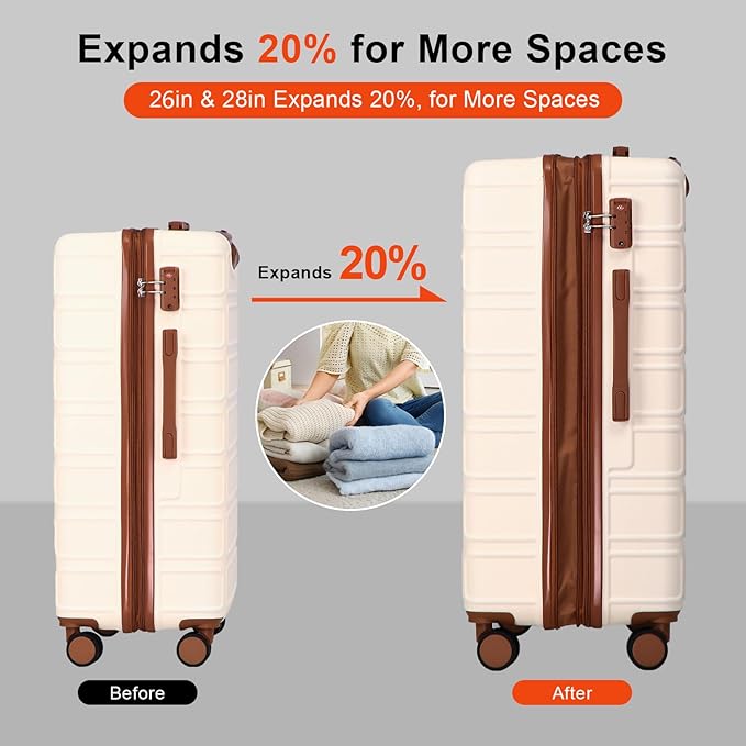 4 Piece Luggage Set Expandable ABS Travel Suitcase Set TSA Lock Hardshell Durable Lightweight Traveling Luggage Sets Gift for Back to School (OFF White, 28in26in20in13in)