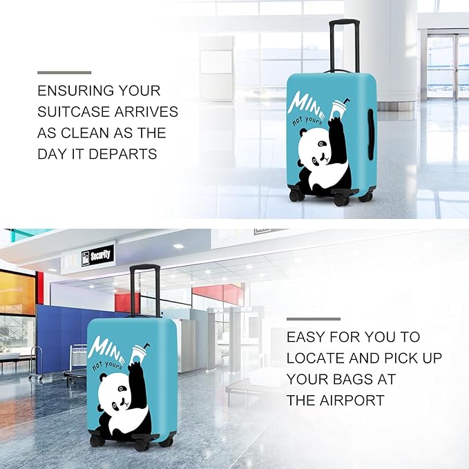 Panda Luggage Protector, Washable Suitcase Case with “Min” Text & Beer Mug Cute Anti-scratch for 28",30"Bag