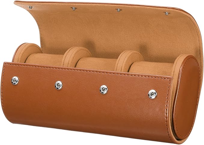 HARFINGTON Watch Roll Travel Case 3 Slot Portable Leather Watch Case for Men and Women, Watches Storage Organizer with Removable Pillows for Traveling, Display, Home Storage, Yellow