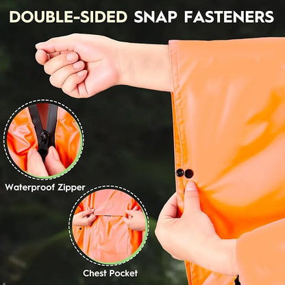 Bruvoalon 3-in-1 Rain Poncho with 1/4 Zip & Chest Pocket, Waterproof, Sunshade, Ground Mat for Adults & Youth Emergency