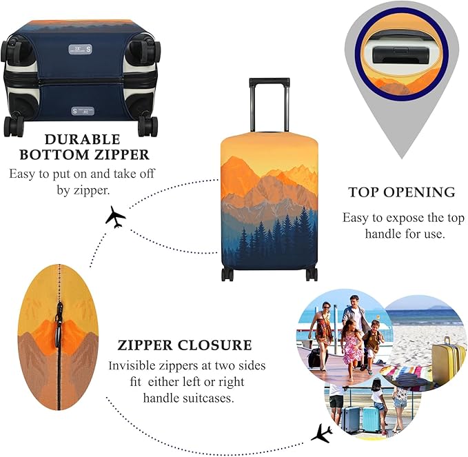 Explore Land Travel Luggage Cover Suitcase Protector Fits 23-26 Inch Case (Amber Mountains, M)